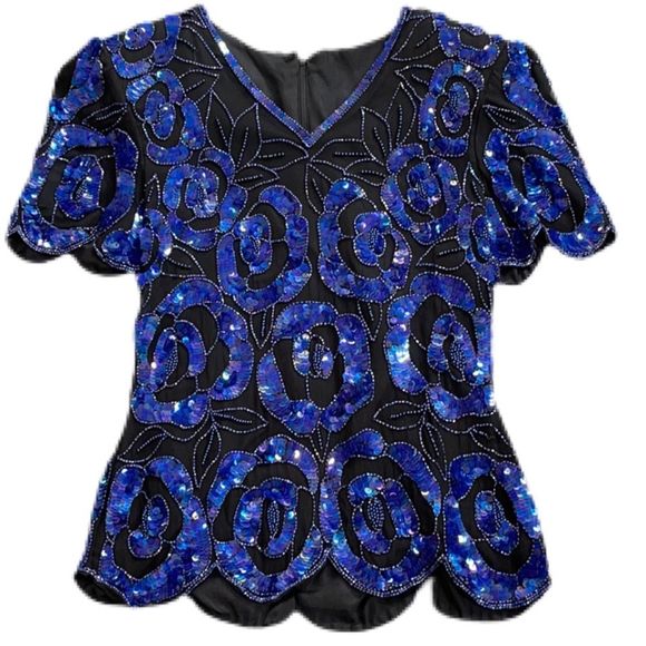 Vintage Tops - Vintage Blue Beaded Sequin Top
